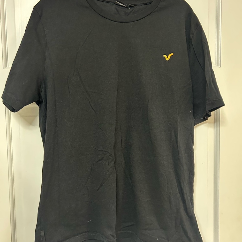 Voi Jeans Co Black Short-Sleeve Crew Tee with Small Yellow Chest Logo